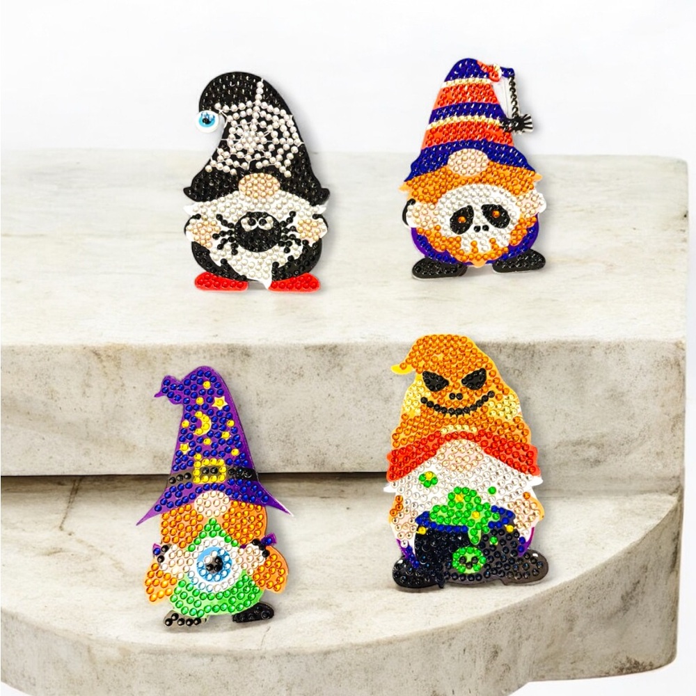Gnome Halloween Costume Coaster Set 4 w/Holder Hand Crafted & Sealed Diamond Art